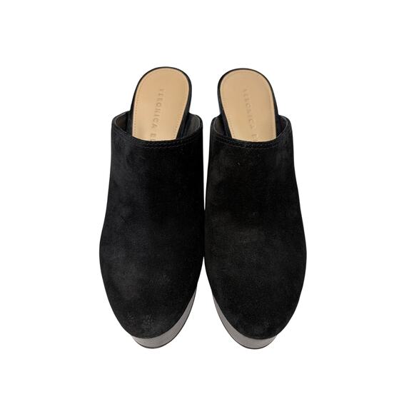 Veronica Beard Maren Platform Suede Mules Womens Size 7.5 Black Stacked Heel - Picture 3 of 7